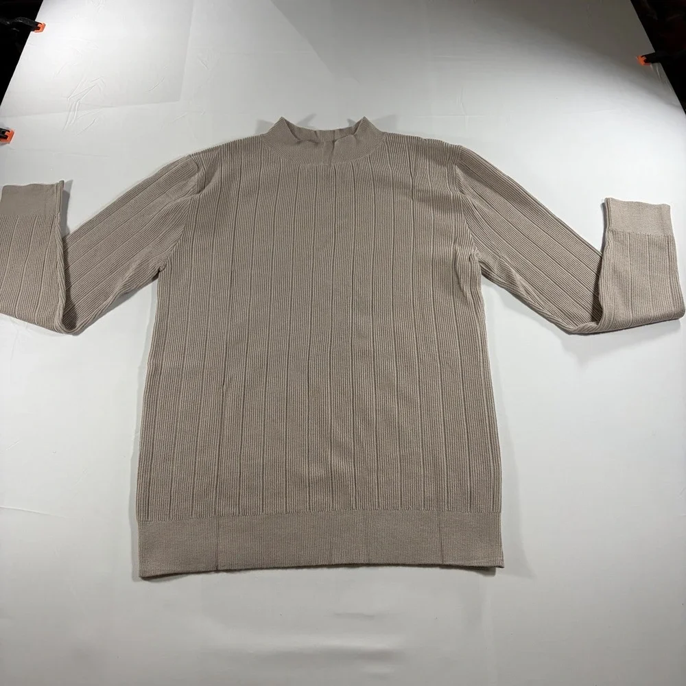 Runcati Mens Mock Turtleneck Sweater M Slim Fit Khaki Ribbed Knit Pullover Fall